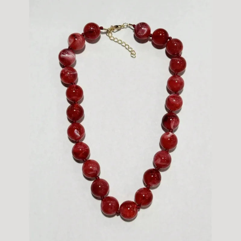 Bohemian Style Handmade Women's Beaded Necklace - Round Resin Cloud Beads on Cord M587