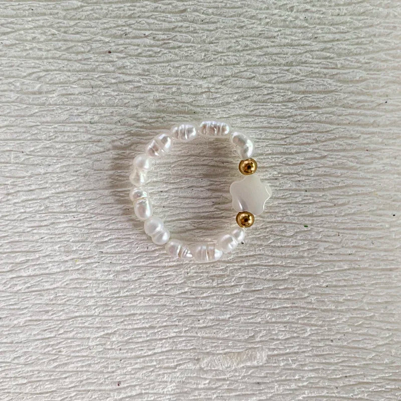 Elegant Handmade Freshwater Pearl Rings Women With Stainless Steel Bead Elastic Thread Wedding Statement Ring Gift