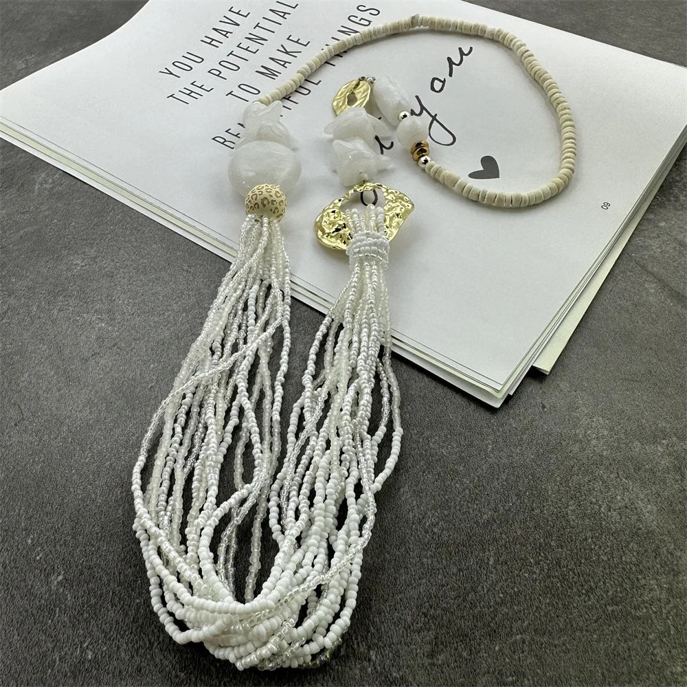 Long Fashion Bohemian Handmade Layer Beaded Necklace For Women Glass Seed Bead Collar Statement Necklace Maxi Jewelry