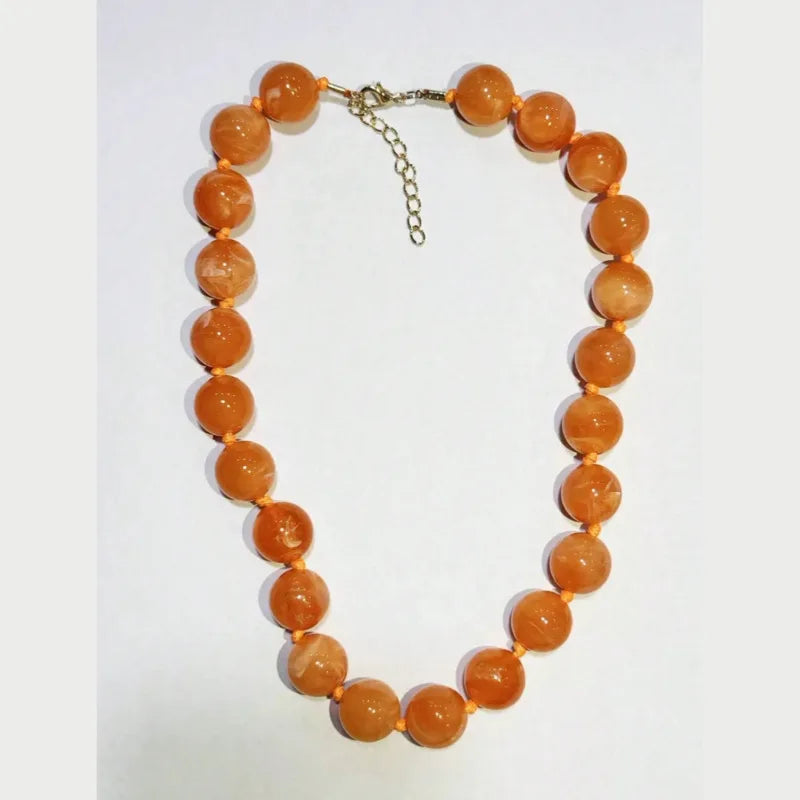 Bohemian Style Handmade Women's Beaded Necklace - Round Resin Cloud Beads on Cord M587