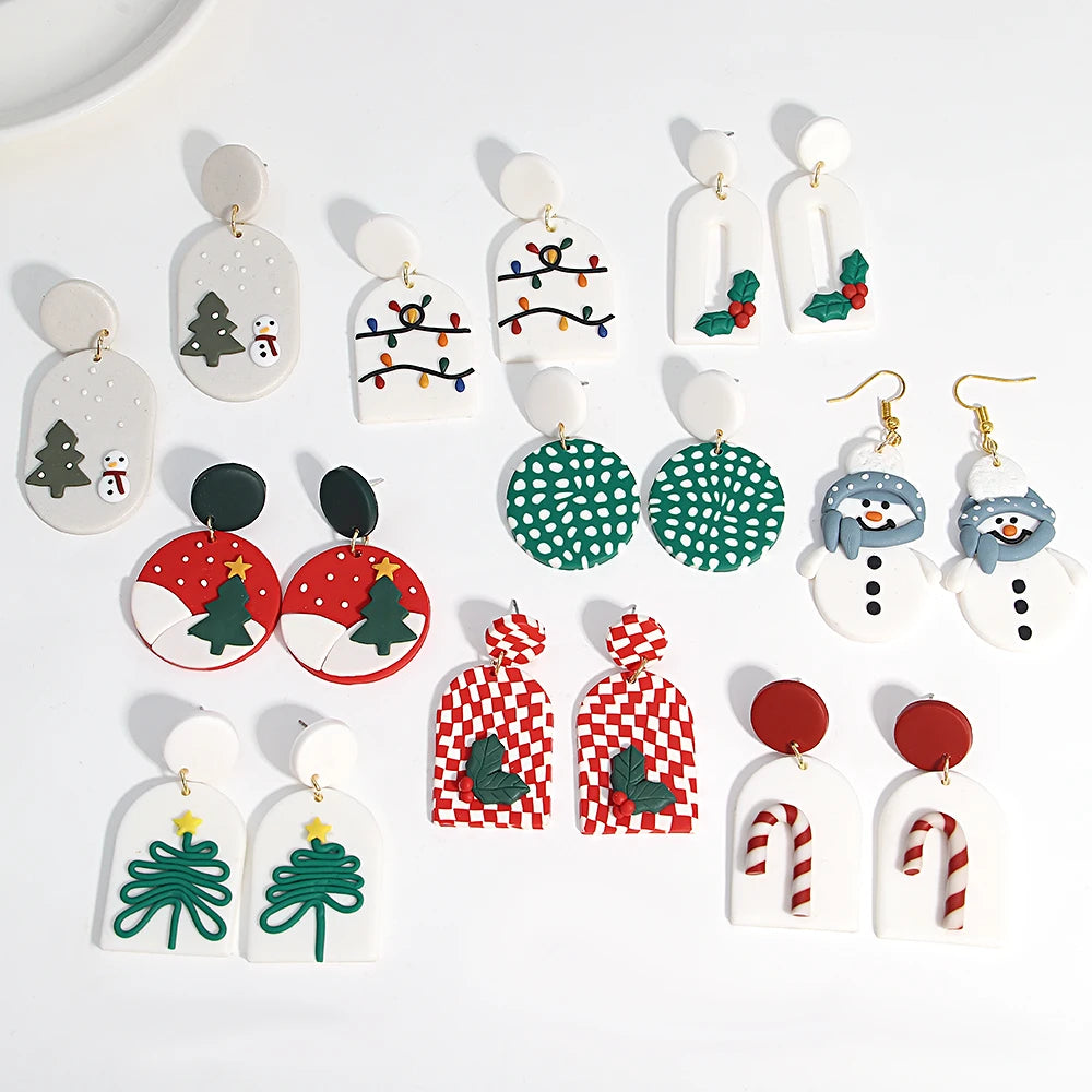 Lifefontier Christmas Festival Gifts Polymer Clay Drop Earrings 3D Handmade Xmas Snowman Tree Charms Earring Party Jewelry