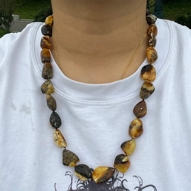 100% Natural Amber Necklace for Unisex New Real Original Handmade Irregular Baltic Amber Jewelry Unique Necklaces Gift