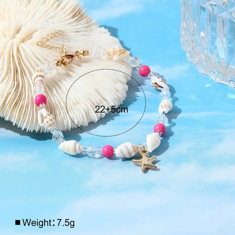 New Shell Starfish Pendant Anklets for Women Handmade Crystal Beads Summer Beach Ankle Bracelets Foot Chain Jewelry Gift
