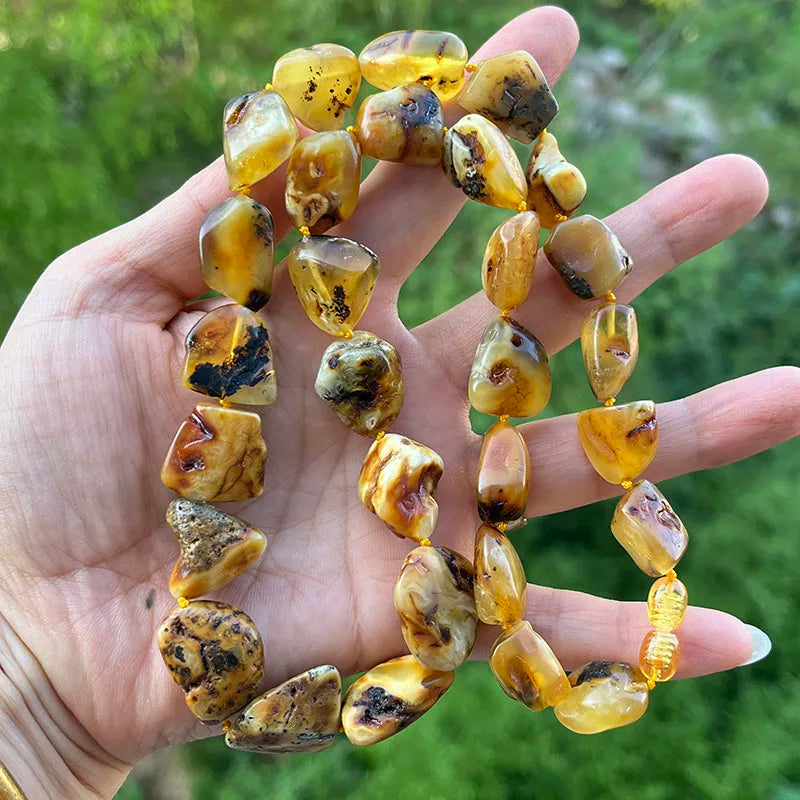 100% Natural Amber Necklace for Unisex New Real Original Handmade Irregular Baltic Amber Jewelry Unique Necklaces Gift