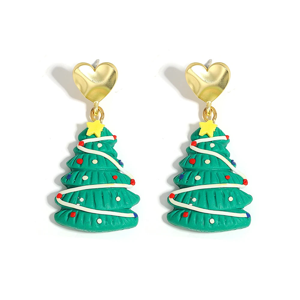 Lifefontier Christmas Festival Gifts Polymer Clay Drop Earrings 3D Handmade Xmas Snowman Tree Charms Earring Party Jewelry