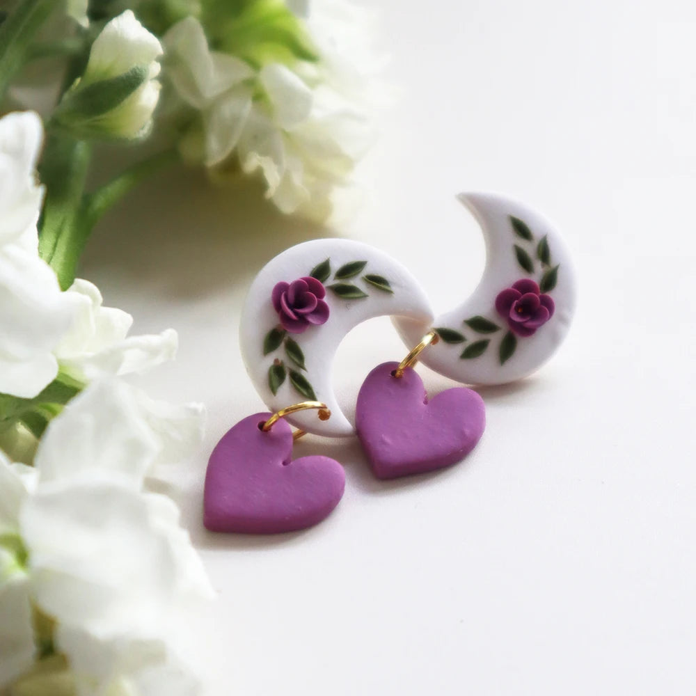 2025 New Polymer Clay Heart Earrings Women Handmade Mother's Day Moon Drop Earrings Hearts Dangle Earring  Jewelry Accessory