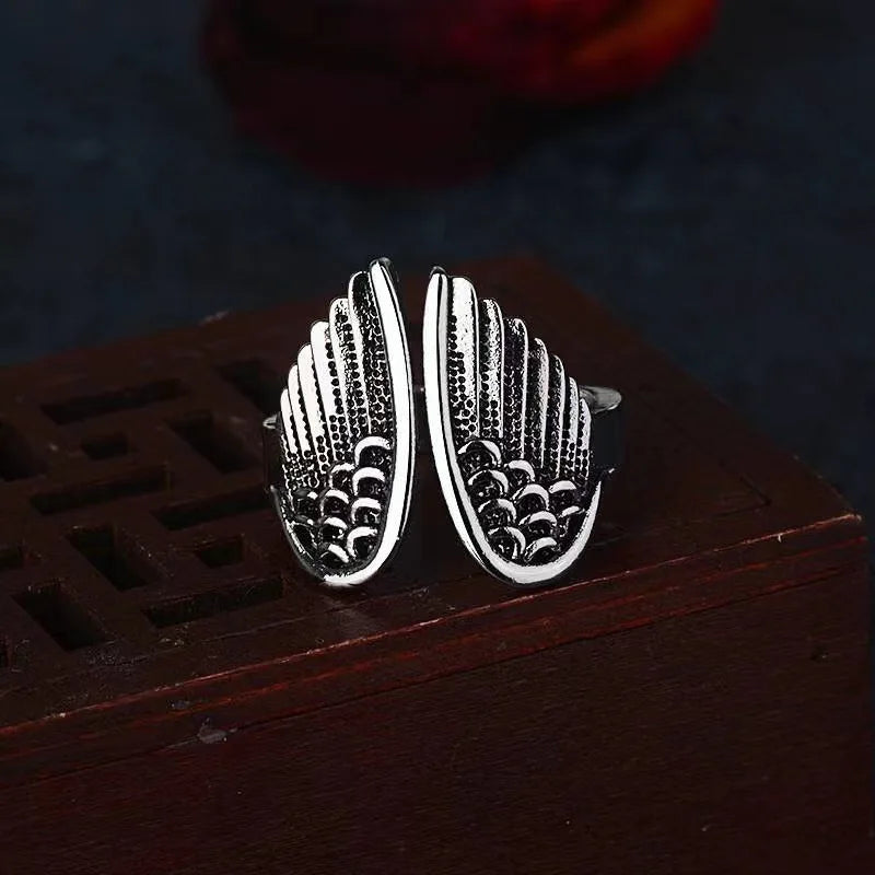 Retro Dark Angel Wings Ring For Women Men Punk Gothic Open Ring Handmade Designer Jewelry Unisex Accessories Gift For Lovers