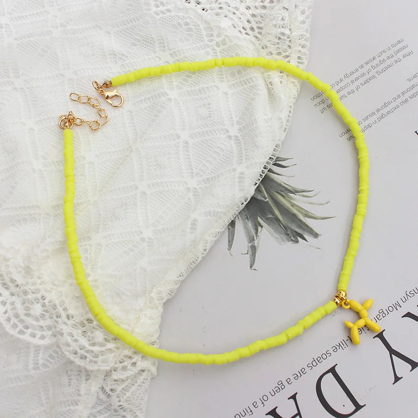 Korean Fashion Dog Design Necklace Trendy Colorful Polymer Clay Beads Choker Pendant Summer Handmade Beach Boho Femme Jewelry