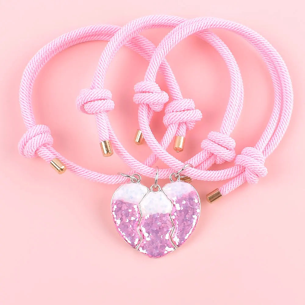 2/3Pcs Heart-shaped Stitching Bracelet Magnet Pendant BFF Friendship Handmade Weaved Jewelry Birthday Gifts for Kids Women 2025