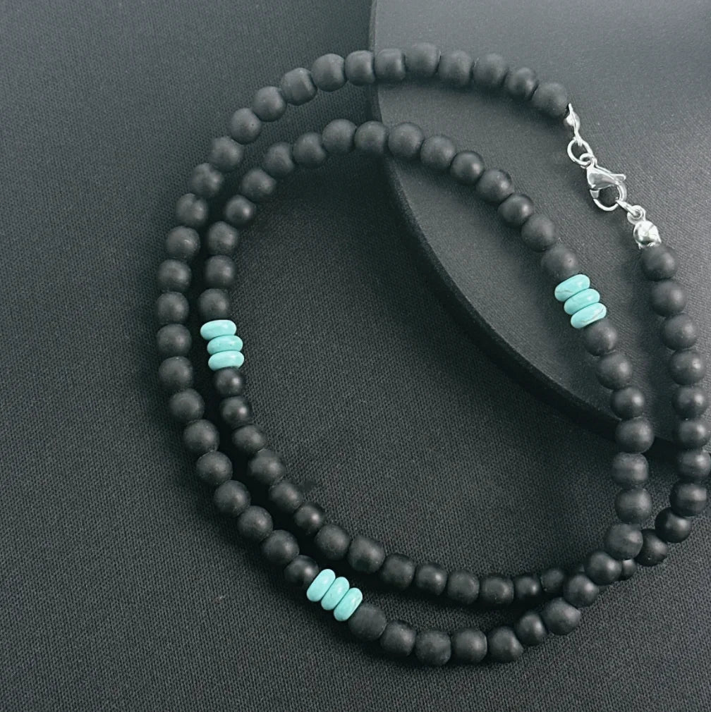 Handmade Men's Wooden Beaded Clay Necklace Fashion Vintage African White Beaded Beach Surfer Necklace for Men Tribal Jewelry