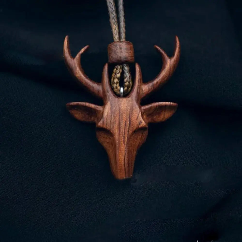 Wooden Owl Pendant Necklace Vintage Animal Pattern Rope Chain Deer Couple Necklace Ethnic Fox Handmade Boho Necklaces Jewelry