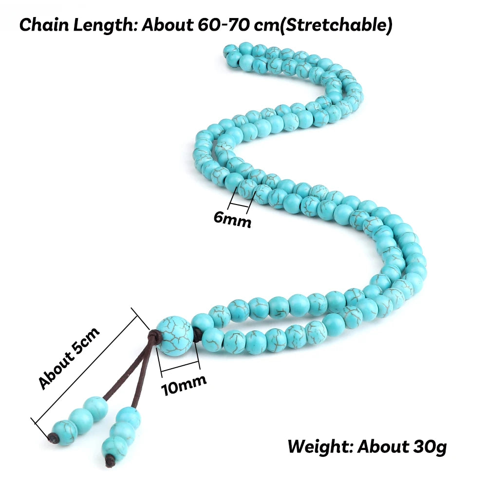 6MM Natural Light Blue Beaded Necklaces Fashion Handmade 108 Mala Beads Women Elastic Bracelet Yoga Meditation Men Jewelry Gifts