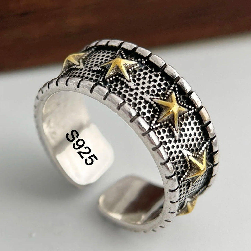 925 Sterling Silver Rings for Women Couple Minimalist Handmade Simple Retro Star Ring Fine Jewelry Gift Prevent Allergy