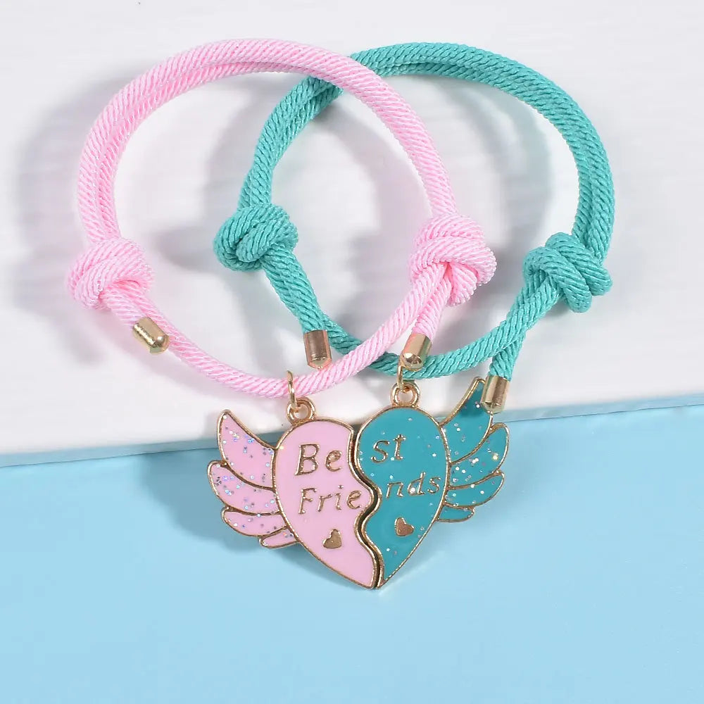 2/3Pcs Heart-shaped Stitching Bracelet Magnet Pendant BFF Friendship Handmade Weaved Jewelry Birthday Gifts for Kids Women 2025