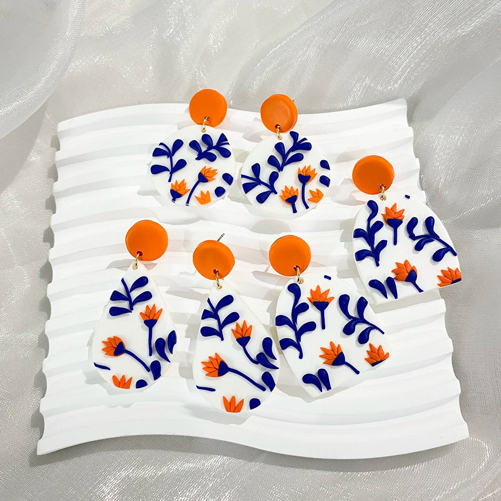 Handmade Polymer Clay Women Drop Earring Fashion Classic Bohemiam Multi Shapes Personality Blue Leaves Unique Jewelry