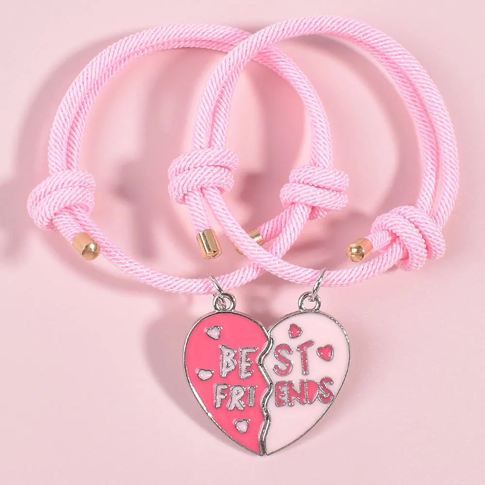2/3Pcs Heart-shaped Stitching Bracelet Magnet Pendant BFF Friendship Handmade Weaved Jewelry Birthday Gifts for Kids Women 2025