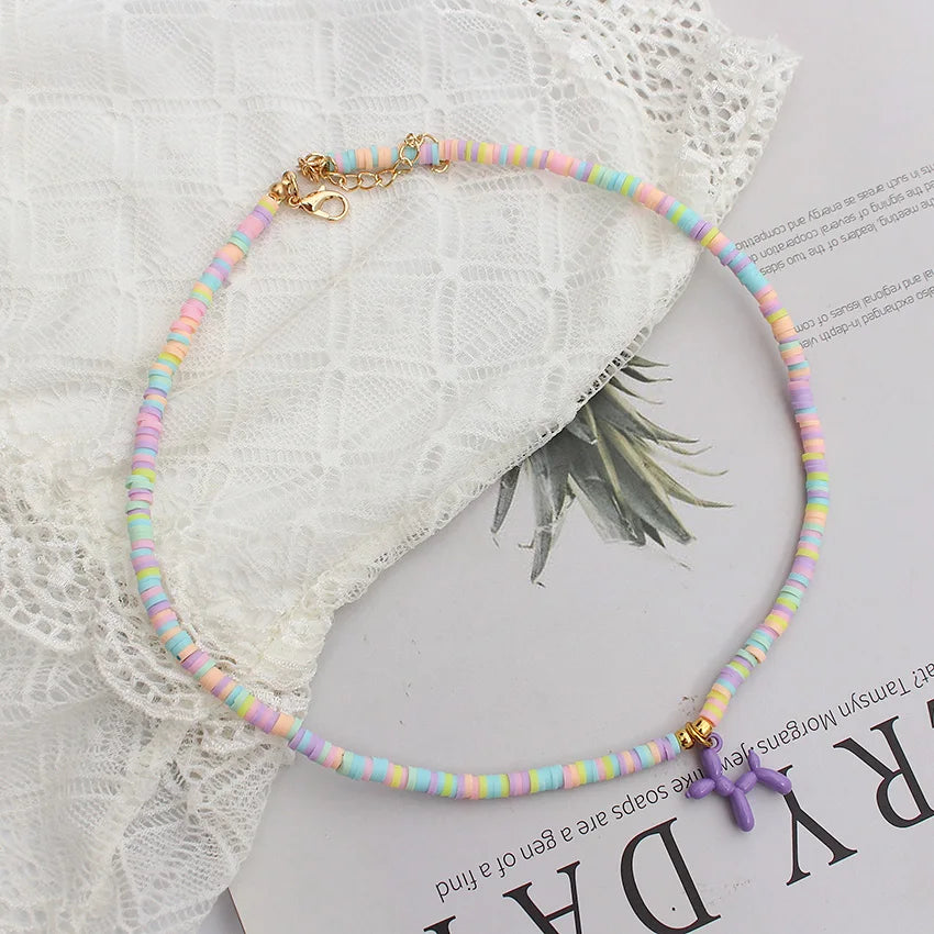 Korean Fashion Dog Design Necklace Trendy Colorful Polymer Clay Beads Choker Pendant Summer Handmade Beach Boho Femme Jewelry
