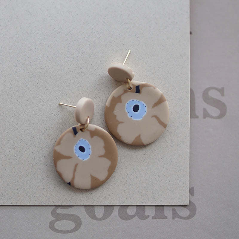 Flower Abstract Art Deco Pattern Multi Sizes Pendant Shapes Solid Colors Handmade Polymer Clay Earrings Sets For Woman Holiday