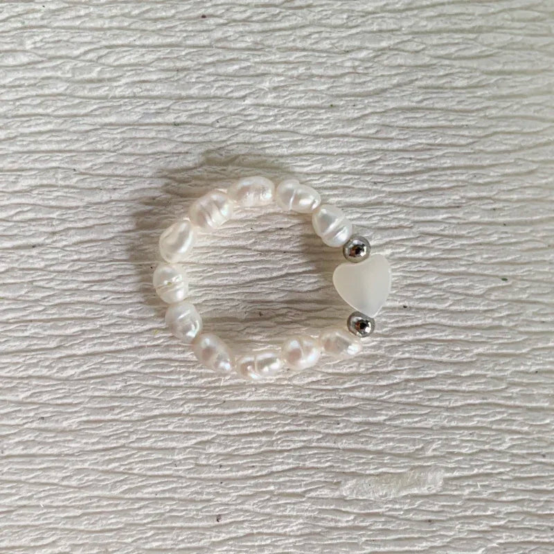 Elegant Handmade Freshwater Pearl Rings Women With Stainless Steel Bead Elastic Thread Wedding Statement Ring Gift