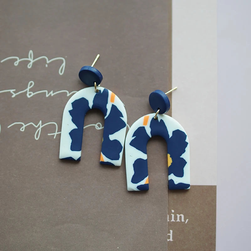 Flower Abstract Art Deco Pattern Multi Sizes Pendant Shapes Solid Colors Handmade Polymer Clay Earrings Sets For Woman Holiday