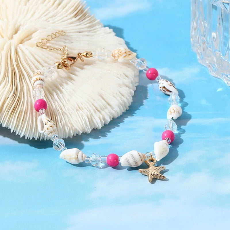 New Shell Starfish Pendant Anklets for Women Handmade Crystal Beads Summer Beach Ankle Bracelets Foot Chain Jewelry Gift