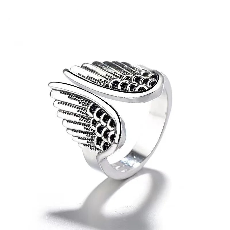 Retro Dark Angel Wings Ring For Women Men Punk Gothic Open Ring Handmade Designer Jewelry Unisex Accessories Gift For Lovers