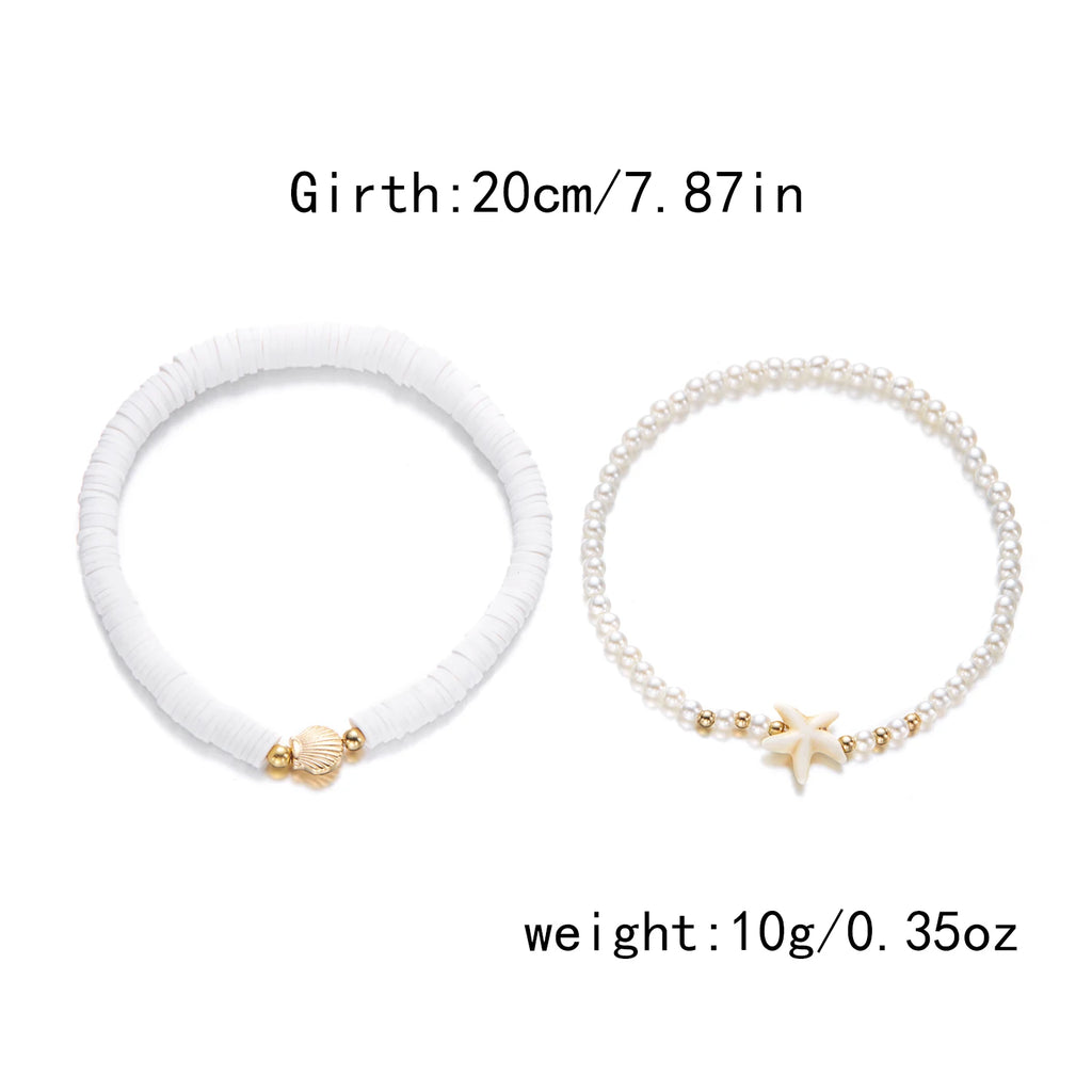 Multilayer Starfish Shell Polymer Clay Anklets for Women Handmade Rice Beads Bracelet on the Leg Summer Barefoot Beach Jewelry