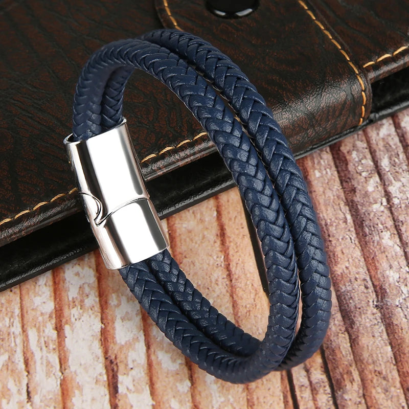 2025 NEW Genuine Leather Bracelets & Bangles for Men Women Double Layer Leather Rope Bracelet Handmade Jewelry Homme Pulseras