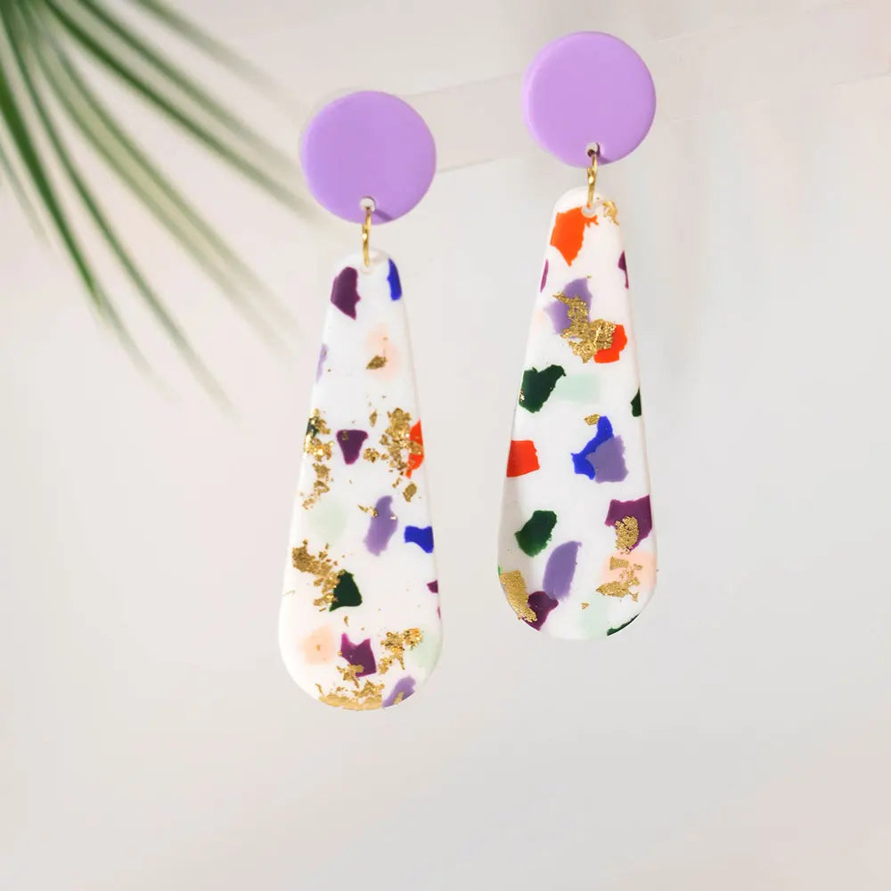 Bohemian Geometric Long Oval Shape Drops Earrings Colorful Printing Polymer Clay Dangle Earrings for Women Jewelry Party Gifts