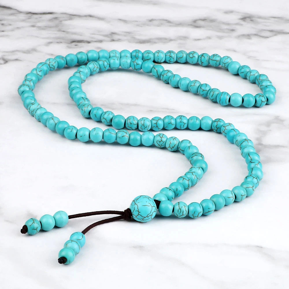 6MM Natural Light Blue Beaded Necklaces Fashion Handmade 108 Mala Beads Women Elastic Bracelet Yoga Meditation Men Jewelry Gifts