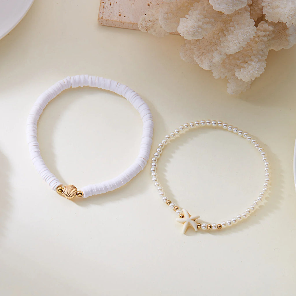 Multilayer Starfish Shell Polymer Clay Anklets for Women Handmade Rice Beads Bracelet on the Leg Summer Barefoot Beach Jewelry