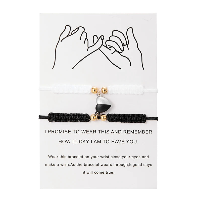 Handmade Heart Magnet Bracelet for Women Men Fashion Adjustable Braided Couple Bracelet Lovers Bestie Friendship Jewelry Sets