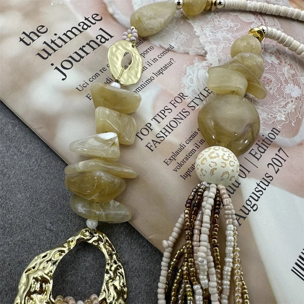 Long Fashion Bohemian Handmade Layer Beaded Necklace For Women Glass Seed Bead Collar Statement Necklace Maxi Jewelry