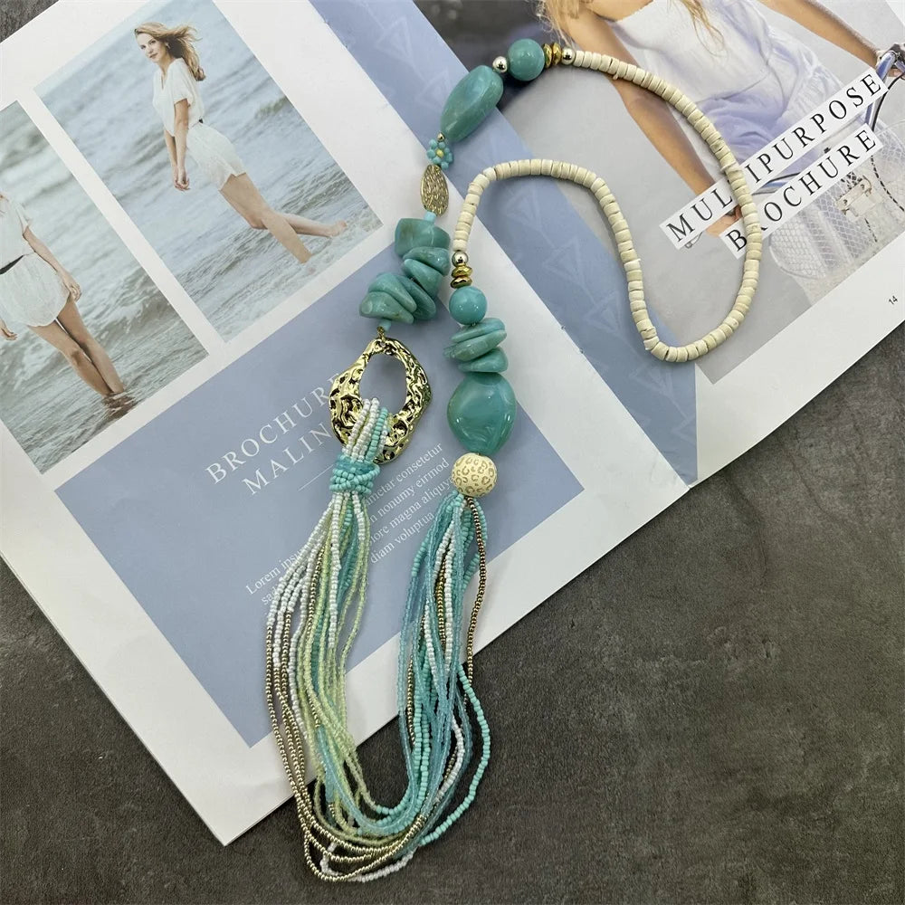 Long Fashion Bohemian Handmade Layer Beaded Necklace For Women Glass Seed Bead Collar Statement Necklace Maxi Jewelry