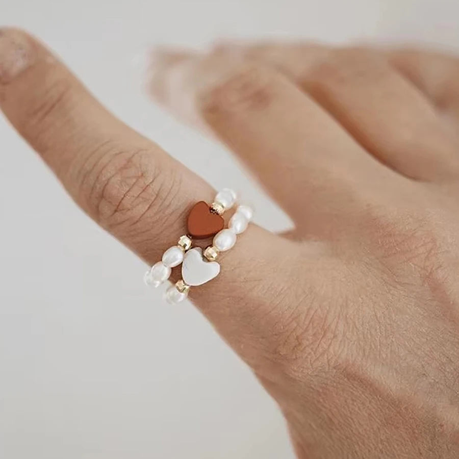 Elegant Handmade Freshwater Pearl Rings Women With Stainless Steel Bead Elastic Thread Wedding Statement Ring Gift