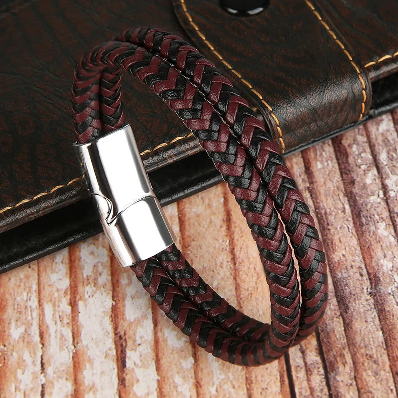 2025 NEW Genuine Leather Bracelets & Bangles for Men Women Double Layer Leather Rope Bracelet Handmade Jewelry Homme Pulseras