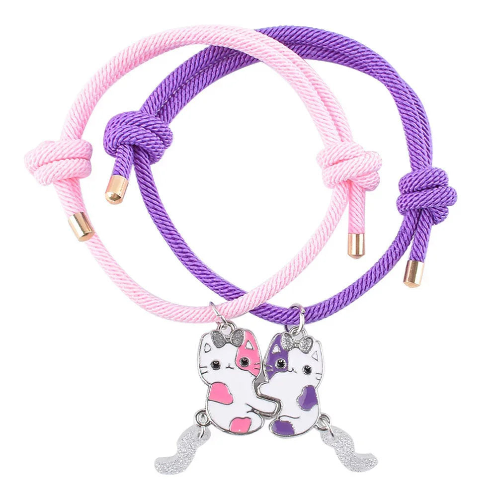 2/3Pcs Heart-shaped Stitching Bracelet Magnet Pendant BFF Friendship Handmade Weaved Jewelry Birthday Gifts for Kids Women 2025