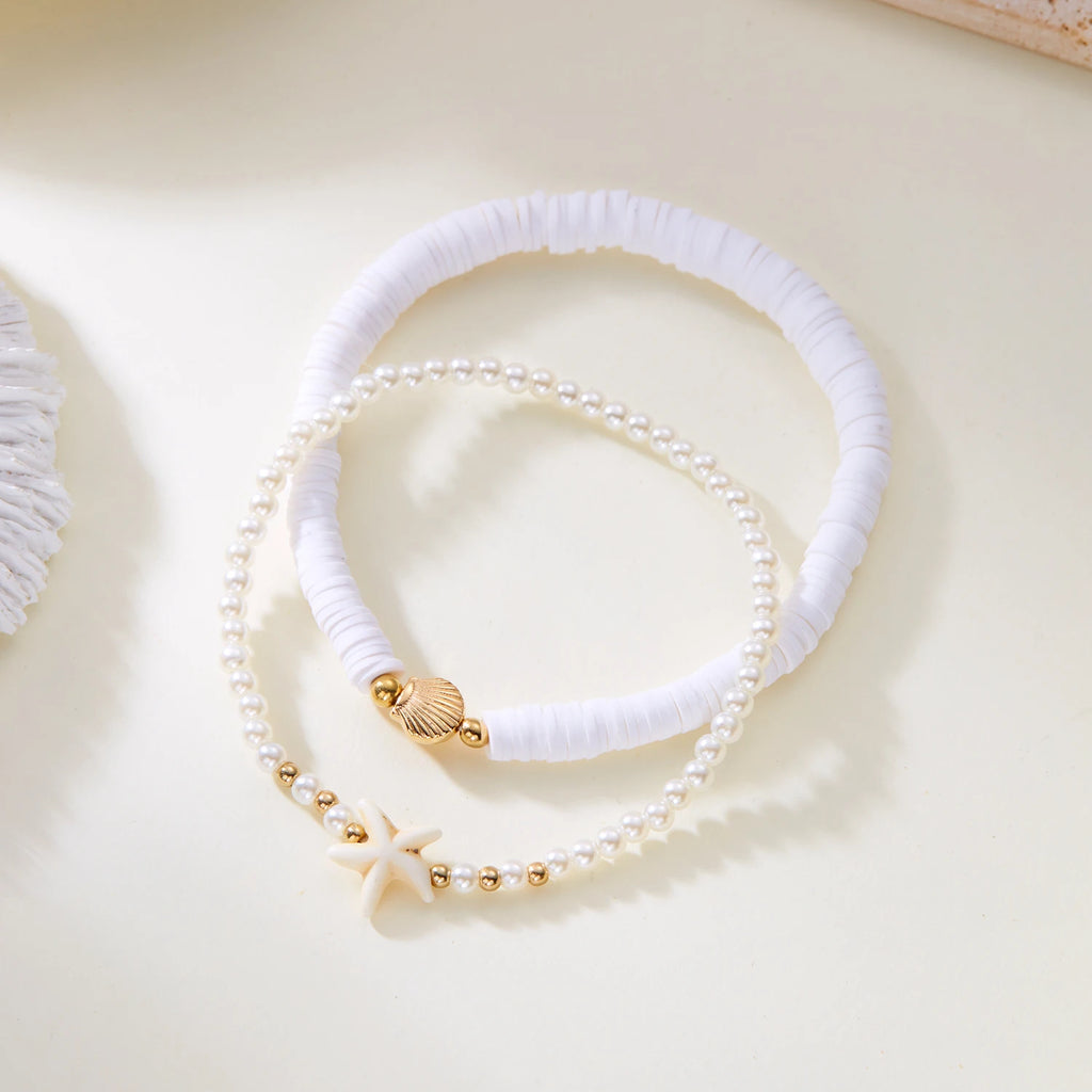 Multilayer Starfish Shell Polymer Clay Anklets for Women Handmade Rice Beads Bracelet on the Leg Summer Barefoot Beach Jewelry