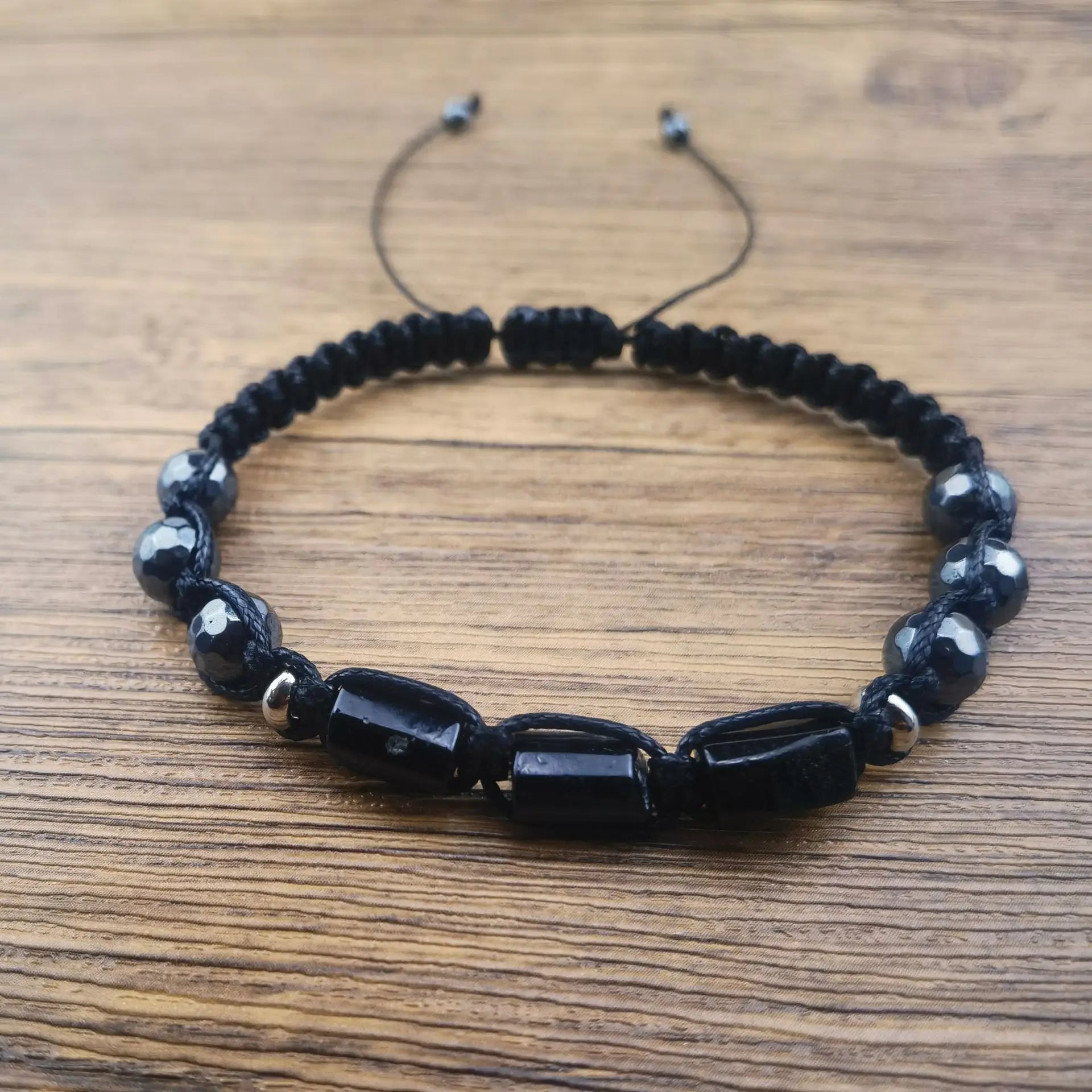 Irregular Natural Black Tourmaline Bracelet Men Handmade Braided Bad Energy Protection Crystal Bracelets Adjustable Jewelry X168