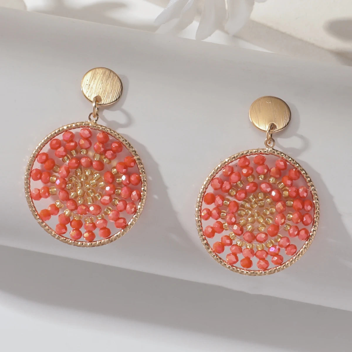 Boho Ethnic Style Seed Beaded Drop Earrings for Women Ladies Creative Personality Metal Dangle Earrings Handmade Jewelry Gifts