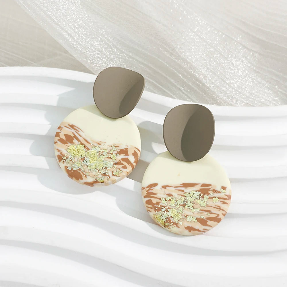 Summer Women's Colorful Earring Polymer Clay Metal Design Creative Print Classic Jewelry Cute Handmade Drop Earrings Chic