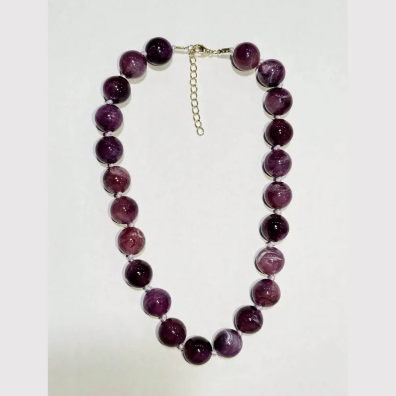 Bohemian Style Handmade Women's Beaded Necklace - Round Resin Cloud Beads on Cord M587