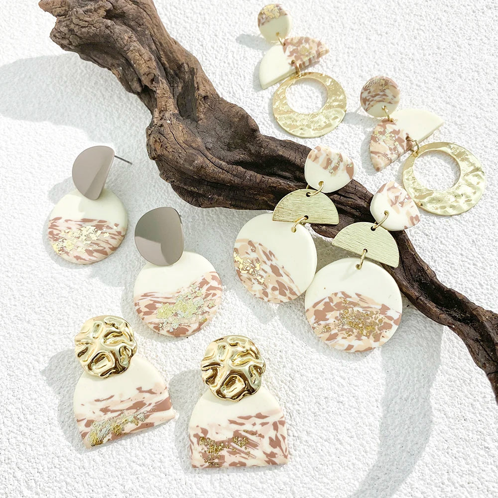 Summer Women's Colorful Earring Polymer Clay Metal Design Creative Print Classic Jewelry Cute Handmade Drop Earrings Chic