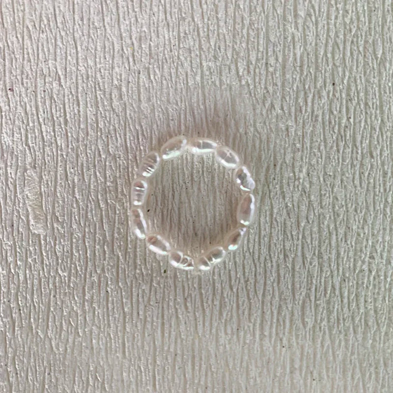 Elegant Handmade Freshwater Pearl Rings Women With Stainless Steel Bead Elastic Thread Wedding Statement Ring Gift