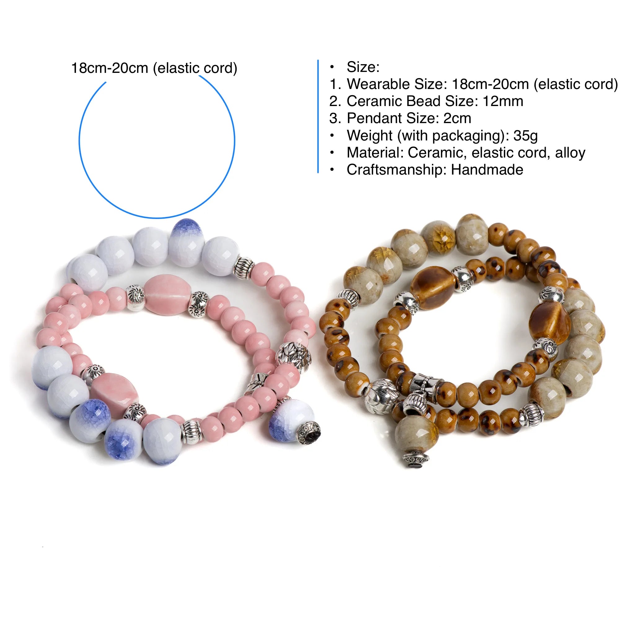 Double-Layer Crackle Ceramic Bracelet Handmade Elastic Jewelry in Purple and Yellow Beads Vintage Jewelry gifts regalo