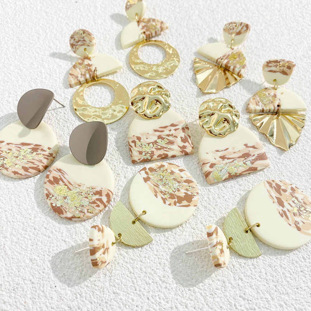 Summer Women's Colorful Earring Polymer Clay Metal Design Creative Print Classic Jewelry Cute Handmade Drop Earrings Chic