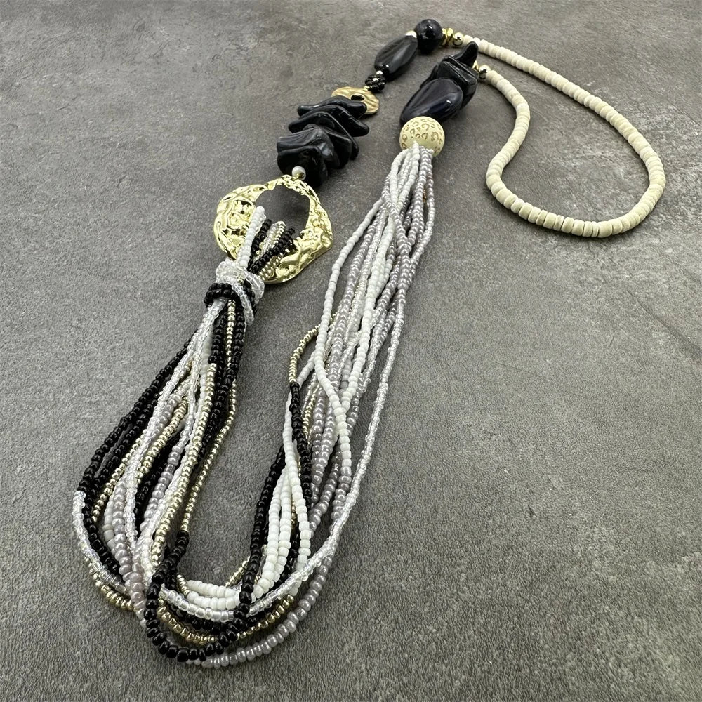 Long Fashion Bohemian Handmade Layer Beaded Necklace For Women Glass Seed Bead Collar Statement Necklace Maxi Jewelry