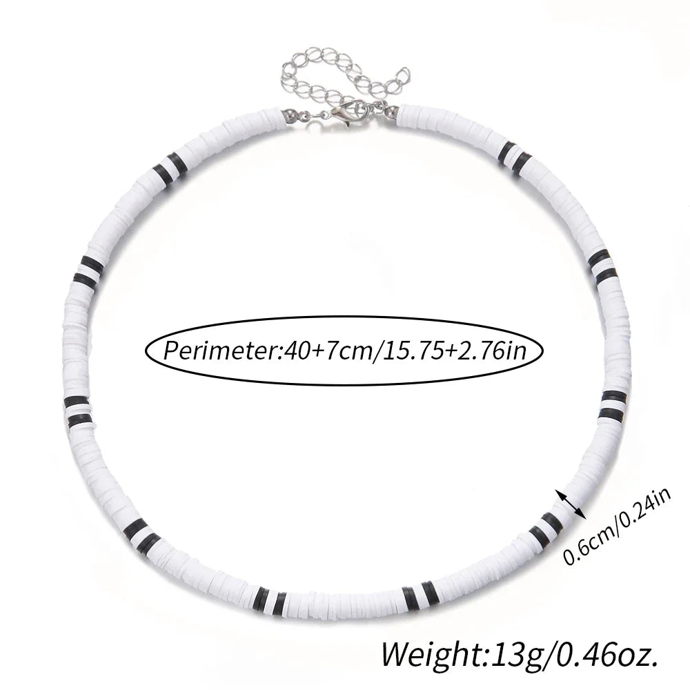 Handmade Men's Wooden Beaded Clay Necklace Fashion Vintage African White Beaded Beach Surfer Necklace for Men Tribal Jewelry