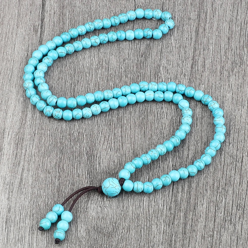 6MM Natural Light Blue Beaded Necklaces Fashion Handmade 108 Mala Beads Women Elastic Bracelet Yoga Meditation Men Jewelry Gifts