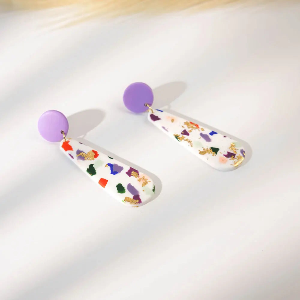 Bohemian Geometric Long Oval Shape Drops Earrings Colorful Printing Polymer Clay Dangle Earrings for Women Jewelry Party Gifts
